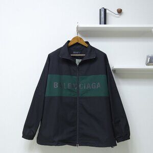 Balenciaga black and green stitching logo print windbreaker jacket Size M
